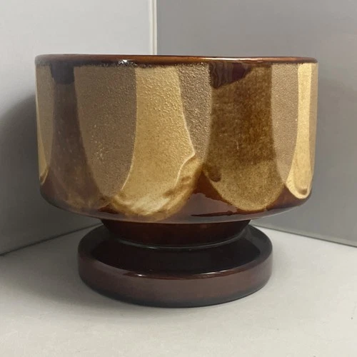 Vintage HAEGER Retro Pottery Planter Brown Tan Textured Glazed Pot Pedestal USA
