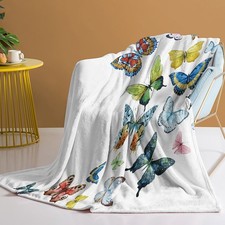 1pc Colorful Butterfly Printed Blanket, Skin Friendly Soft Casual Blanket, Cover
