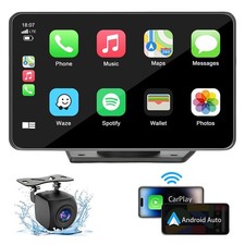7" HD Portable Carplay Wireless Touch Screen Double Din Car Stereo Compatible Ap