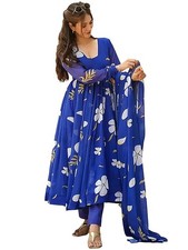 Indian Anarkali Flower Printed Kurta Set  Soild Pant with Dupatta