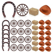 2X(36PCS Western Party Decorations Horseshoe Brown Cowboy Hat Wheel Hay3873