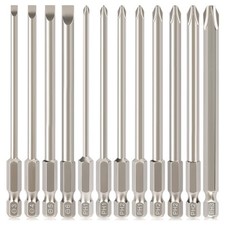 12Pcs 100mm Long Magnetic Flat Slotted Phillips Cross Head Screwdriver Bit Set