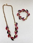 Vintage 80s Jewelry Set Gold Tone Magenta Purple Art Deco Style