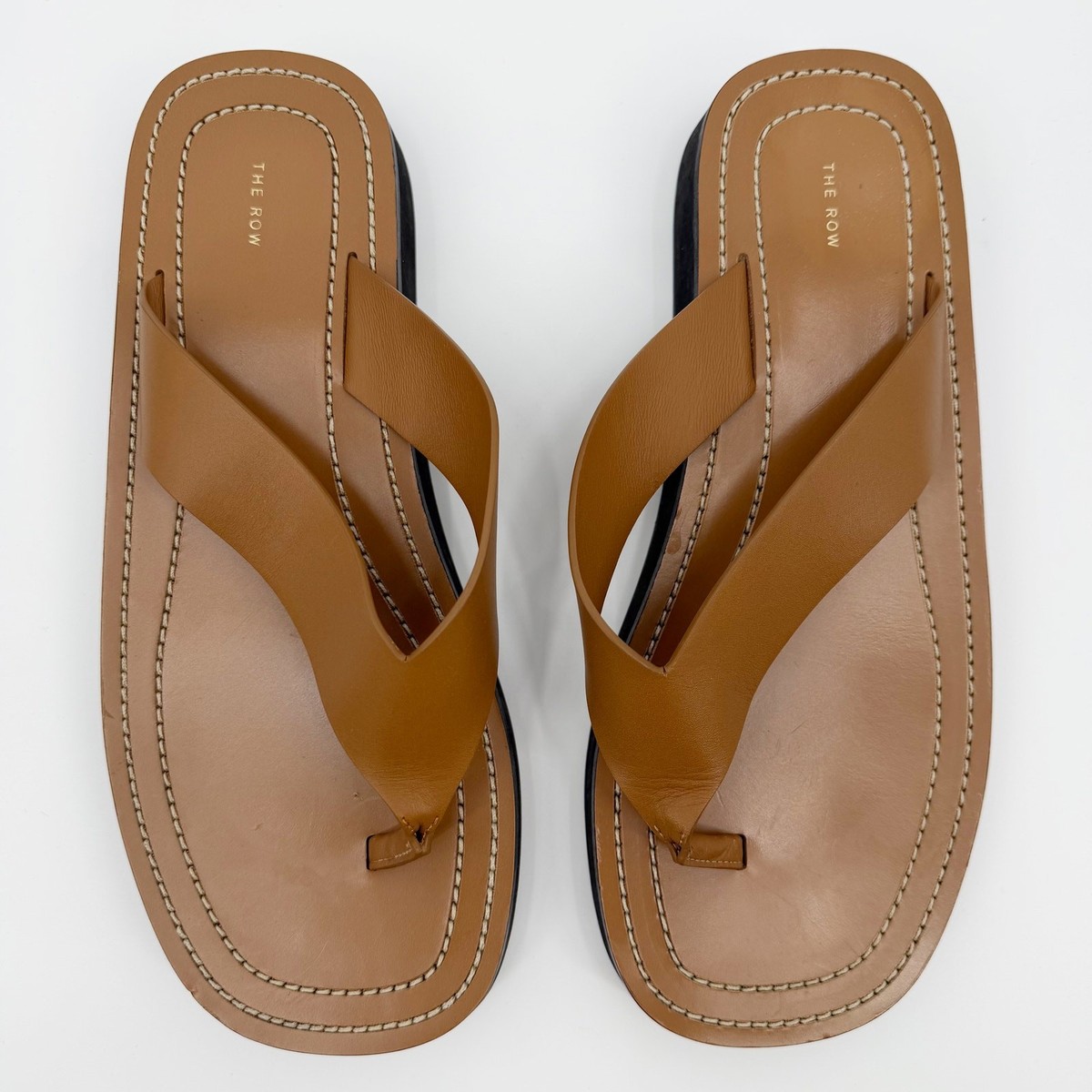 The Row Ginza Leather Sandal Slide Brown 39 IT Quiet Luxury