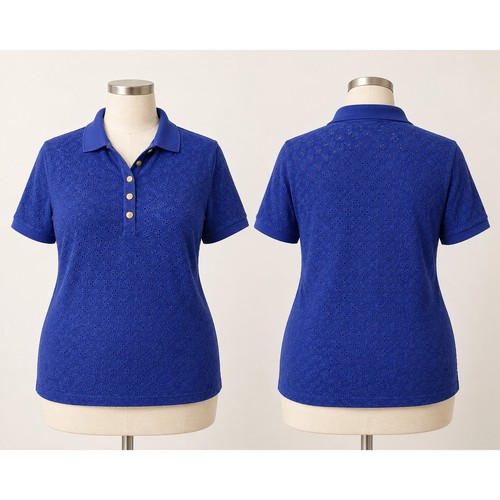 Lauren Ralph Lauren Eyelet Polo Shirt Womens XL Blue Gold Buttons