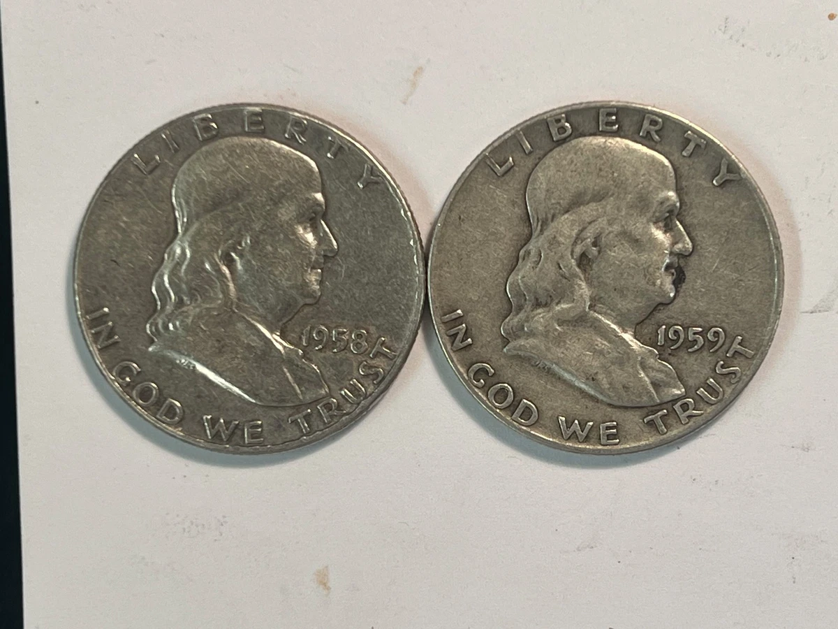 1958年 フランクリン半ドル 2枚セット 1958年 フランクリン半ドル 2枚セット Franklin Half Dollars (1948