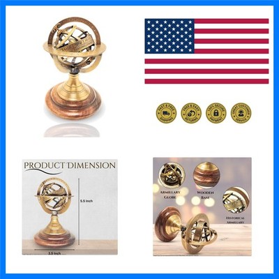 Antique Style Nautical Brass Armillary Sphere World Globe Astrolabe Mounted o...