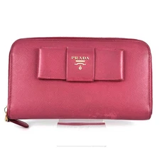 PRADA Zip Around Long Wallet Fiocco Ribbon Saffiano Leather Deep Pink #A321
