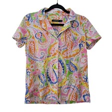Lauren Ralph Lauren Womens Size S Abstract Print Short Sleeve Pajama Top Cotton