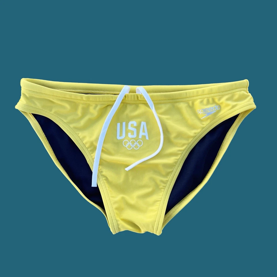 Team USA Custom Print Men’s Yellow Speedo swim Brief bikini Swimwear - Image 3 of 4