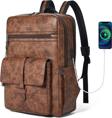 Sleek Vegan Leather 16'' Laptop Backpack with USB Charger for Work & School
