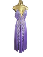 Vintage 1970s Purple Lace Full Length Nightgown Slipdress - Size Medium- A18