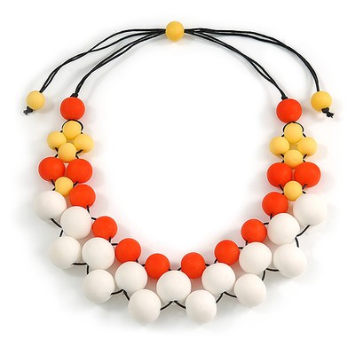 Weiß/Orange/Gelb Harz Perlen Baumwolle Kordel Halskette - 40cm L - Verstellbar