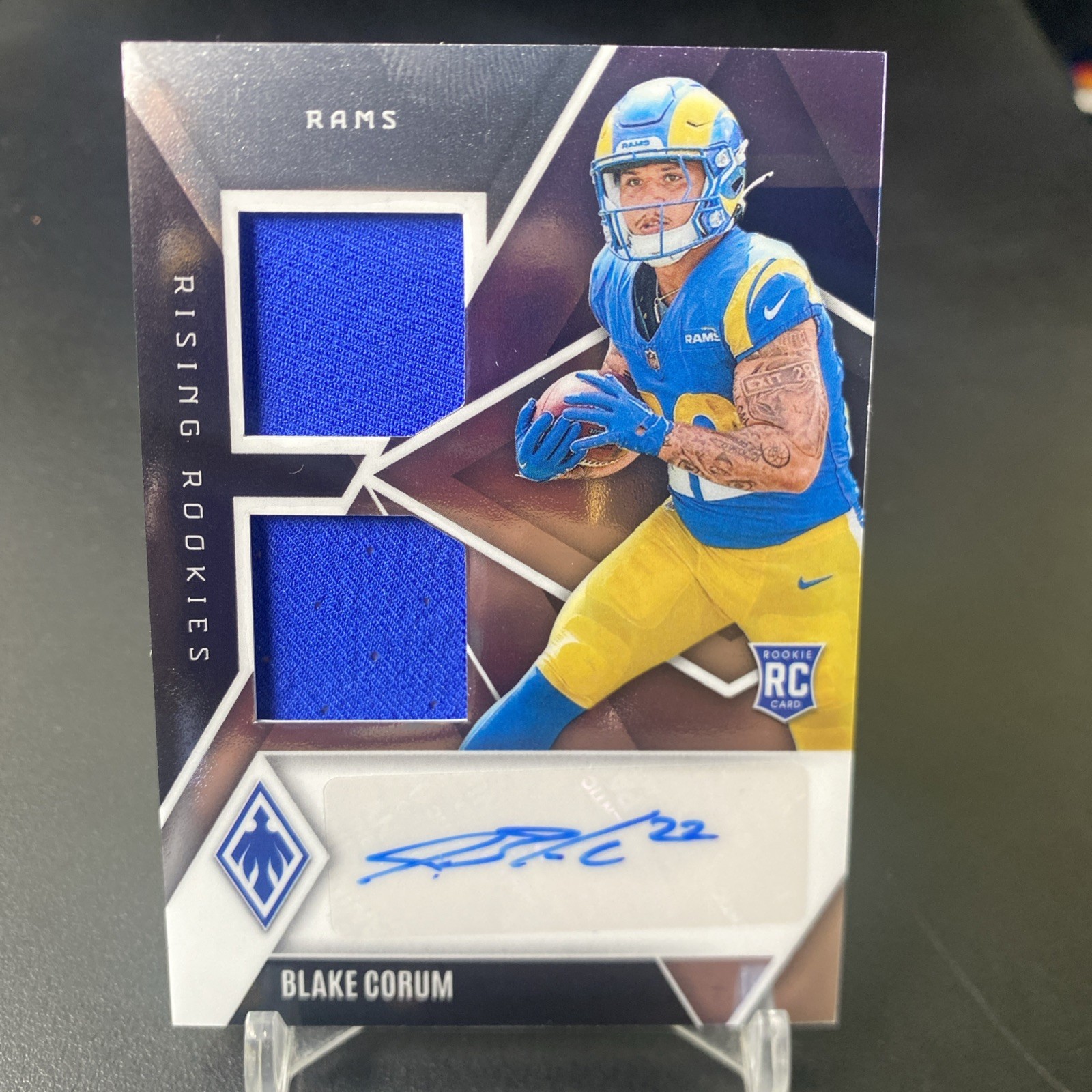 Blake Corum Panini Phoenix Rising Rookies Dual Patch Autographs #RRDPBCM Base
