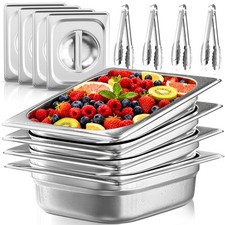 1/2 Half Size Commercial Hotel Pans 4" Deep (4 Pack), Stainless Steel Steam T...