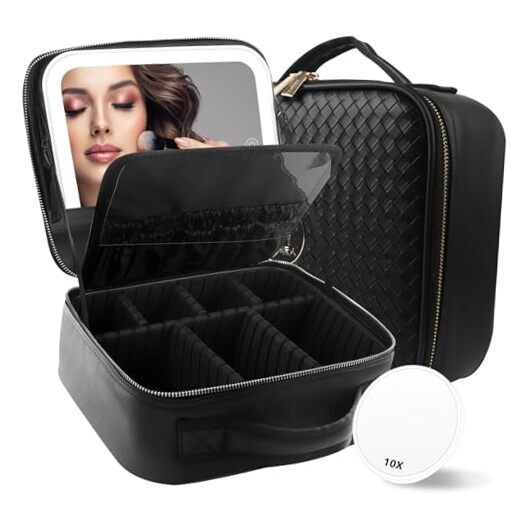 Travel Makeup Bag Cosmetic Bag Makeup Organizer Bag with Lighted Black Woven
