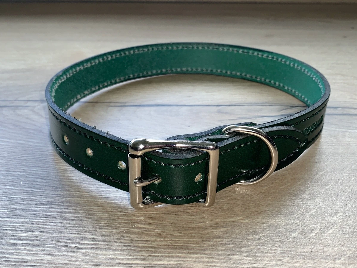 Dog Collar Green Real Leather with Black Stitch Hand Made 25mm 1