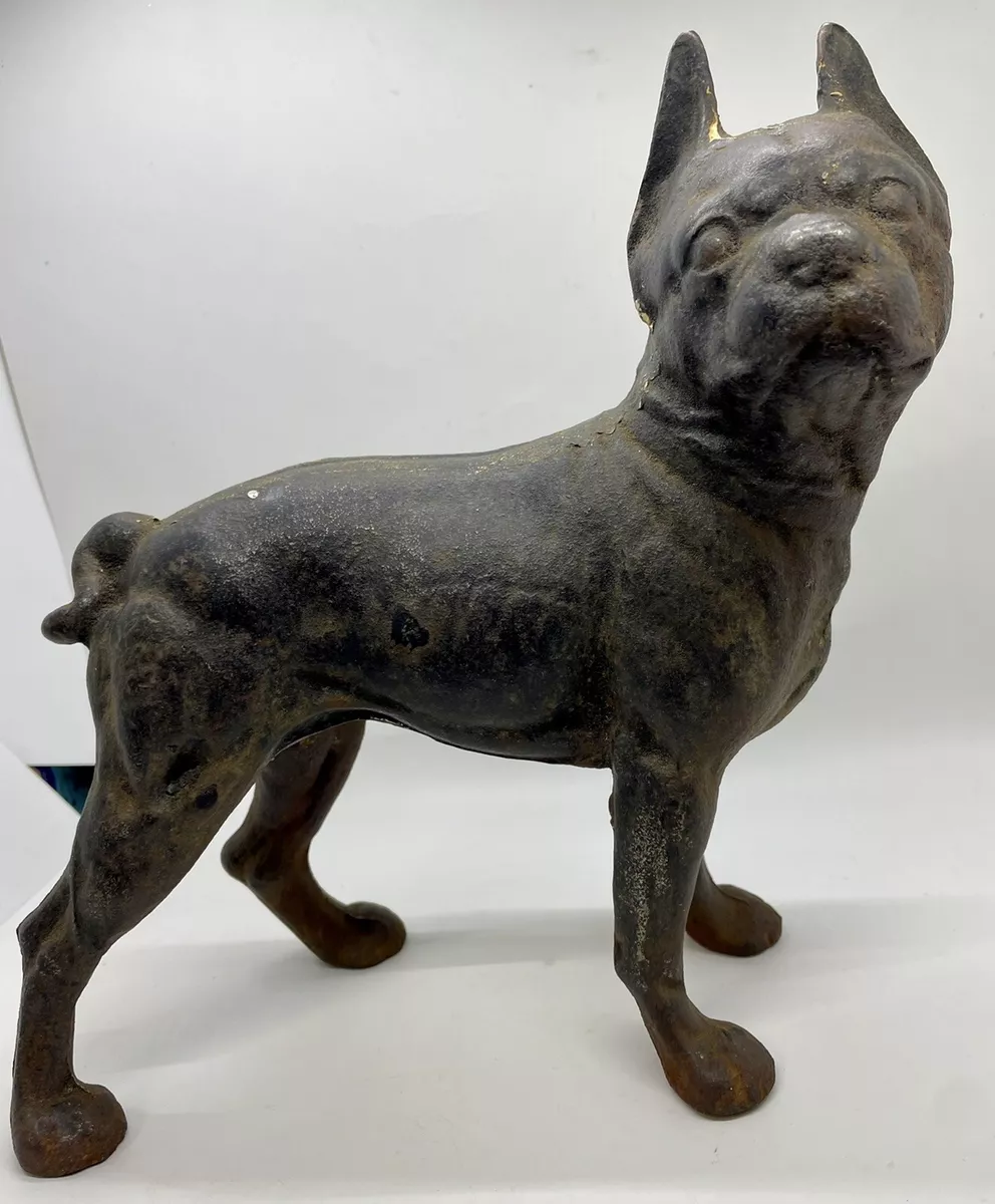 ANTIQUE CAST IRON Dog French Bulldog BOSTON TERRIER DOORSTOP Original Rusty