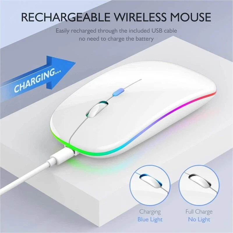 LED Kabellose RGB Maus, USB Wiederaufladbar, Bluetooth, Leise und Ergonomisch - Bild 3 von 4