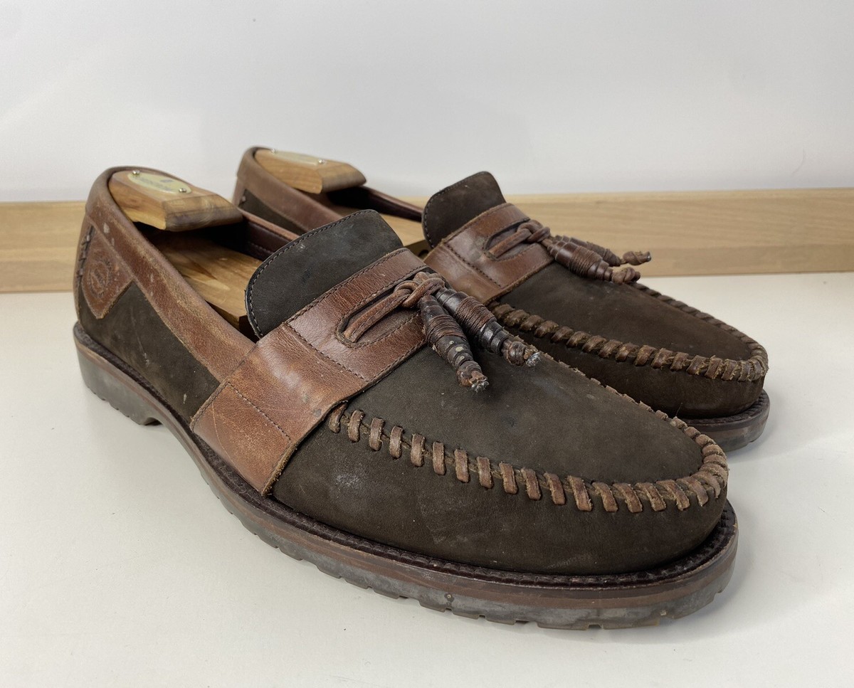 HS TRASK Sz 11M Brown Black Leather Tassel Loafer Mens H S Trask Kiltie Tassel Loafers Brown / Black Size 11 1  main image 3