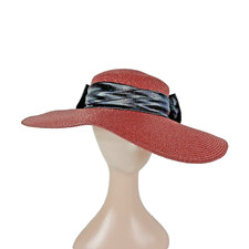 Vintage 70s Georgi Red Metallic straw hat Big Bow Made In USA Church Party Derby