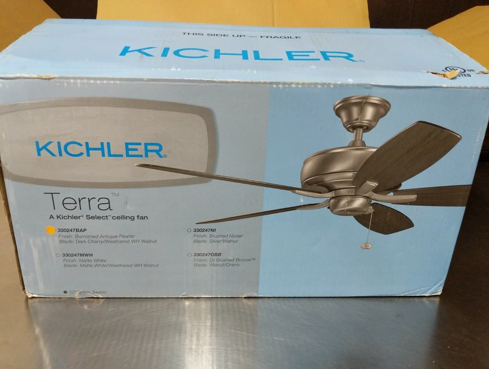 Kichler 330247BAP Terra 52" Ceiling Fan & Blades. Pewter w Cherry/Walnut - Image 2 of 4