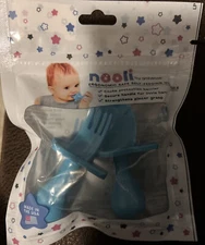 Grabease Baby and Toddler Self-Feeding Utensils Spoon and Fork Set. Blue