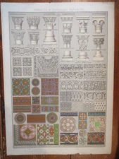 1874 LOUIS PRANG 2 original chromos 15x21 parallel of historical ornament SCARCE