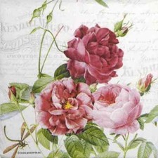 4x Single Lunch Paper Napkins for Decoupage and Party - Amber - Pink Roses