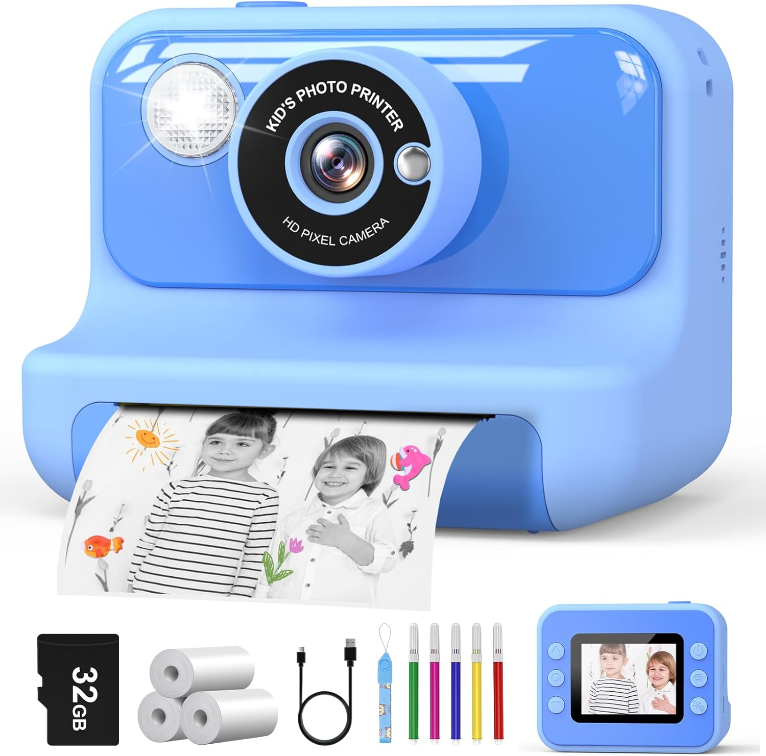 Kids Camera Instant Print, 2.4'' Instant Camera for Kids, 1080P Kids Digital Cam-image