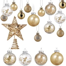 Christmas Balls Ornaments Set Star Balls Tree Baubles Set Plastic Tree Topper...