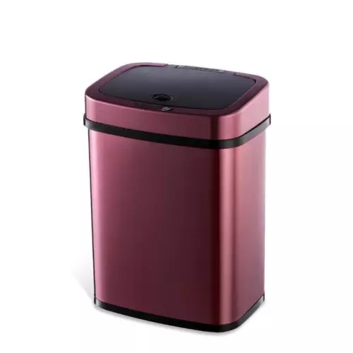 NINESTARS Trash Can Touchless Motion Sensor Lid Burgundy Stainless Steel 3 Gal.