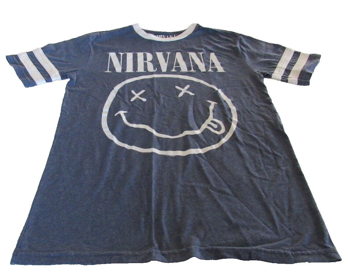 Nirvana Smiley Face X Eyes Gray Cotton Blend Tee Mens Small