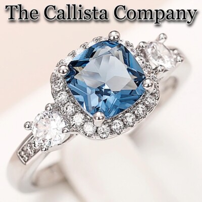 2.4K+ Sold LAB-CREATED 1.75 CT CUSHION CUT BLUE 3A+ CZ S925 SILVER RG SZ 6-9  