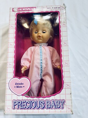 Horsman Baby Doll Short Blonde Hair Pink Pajamas Drink & Wets Unused In Box