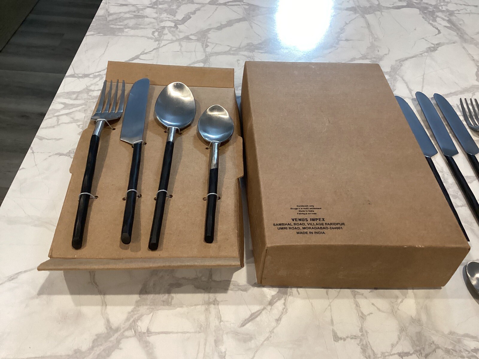 32 Pc. Venus Impex Black Oxidized Wavy Style Handle Stainless Flatware Serving 8