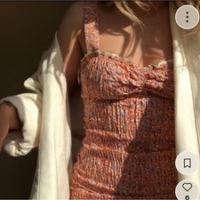 Zara Women’s Floral Smocked Orange Wiggle Mini Dress Size XS Festival Summer
