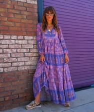 Spell & The Gypsy Collective Floral Boho Maxi Dress Purple Long SleeveFestival S