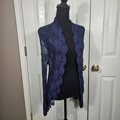 Lovely Mitchell Gross Blue Crochet Duster M Boho Fairy Grunge Cottagecore
