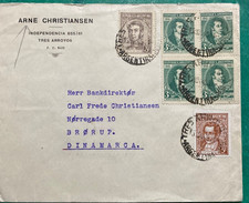 ARGENTINE DANEMARK 1945, COUVERTURE UTILISÉE, RARE ÉTIQUETTE VIGNETTE, AIDE DU DANEMARK, ARNE C