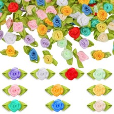 UHOMENY 200Pcs Mini Ribbon Roses for Crafts, Artificial Fabric Multi Color