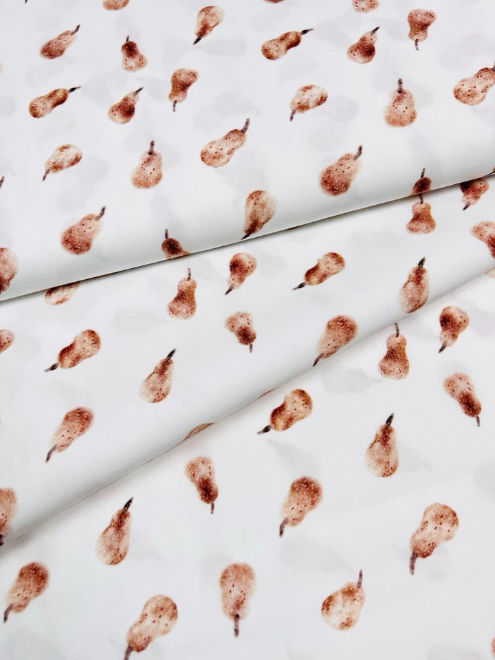 Bio Baumwolle, Popelin, Stoff, Birnen, Premium Webware, Meterware, Obst, Beige - Bild 3 von 4