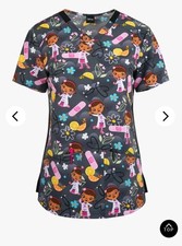 Tooniforms Disney's Sweet McStuffins Women's 2-Pocket V-Neck Print Scrub Top XS
