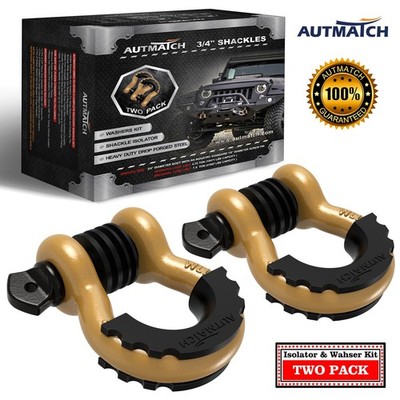 AUTMATCH D Ring Shackle 3/4'' Heavy Duty For Off Road Recovery, Gold & Black
