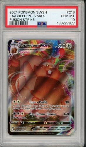 2021 Pokemon SWSH Fusion Strike Greedent Vmax Full Art #218 PSA 10