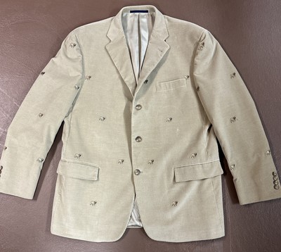 Men's 44R Hickey Freeman Bergdorf Goodman Sports Coat Corduroy Bulldog Dog USA