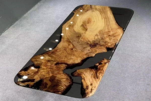 Moderner Tisch Aus Epoxidharz, Stilvoller Grau Transparent, Rechteckiger Tisch-image
