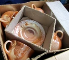 ANCHOR HOCKING FIRE KING 18 PIECE PEACH NOS ORIGINAL , ORIGINAL BOX AND STICKERS