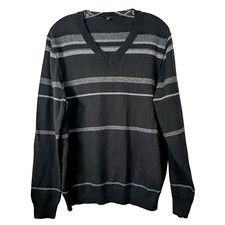 DKNY Editor Men's Cotton Blend Striped Long Sleeve Sweater Black White XL
