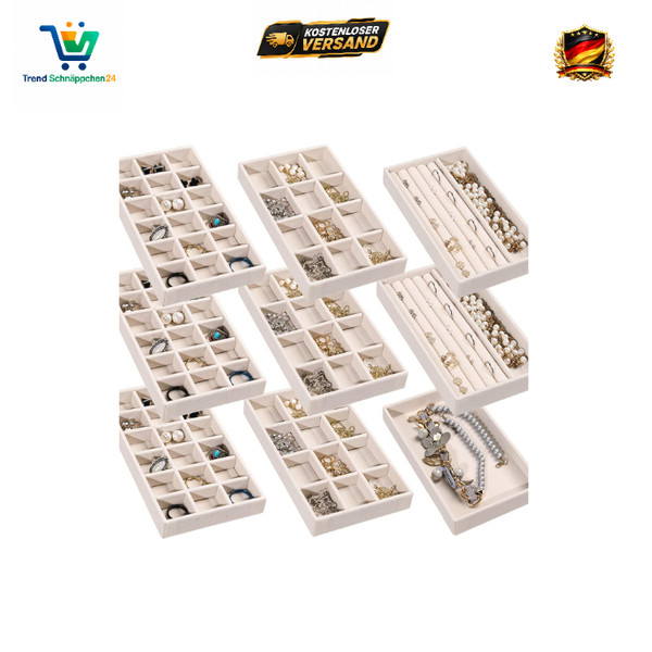 Schmuck Organizer Set 9 StüCk Samt Tablett Stapelbar Schubladen EinsäTze Ohrring-image